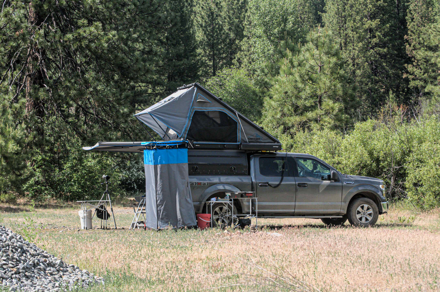 Ultimate Camp Shower Set: Hard Case Shower/Bathroom Awning + 90 Degree Swing Out