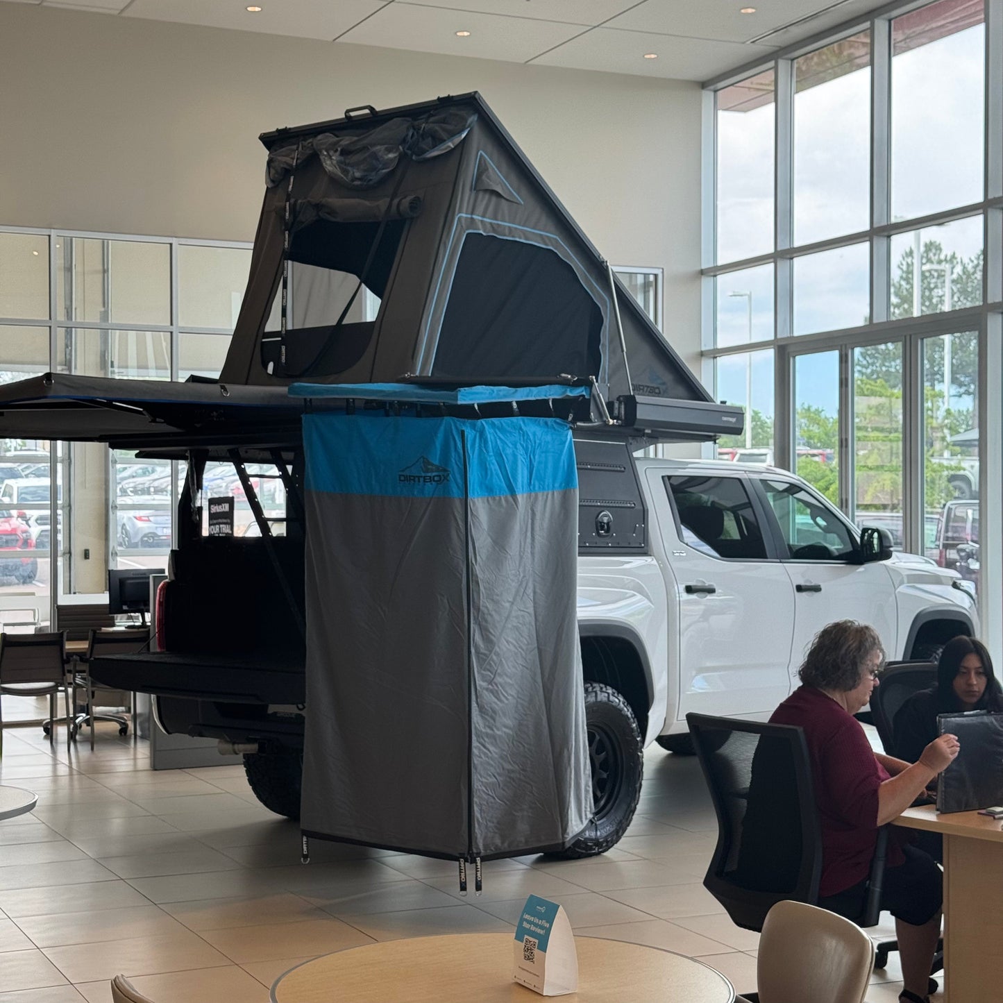 Ultimate Camp Shower Set: Hard Case Shower/Bathroom Awning + 90 Degree Swing Out